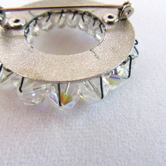 Vintage clear irridescent beaded circle brooch & clip on earrings - Mid Century - Picture 5 of 8